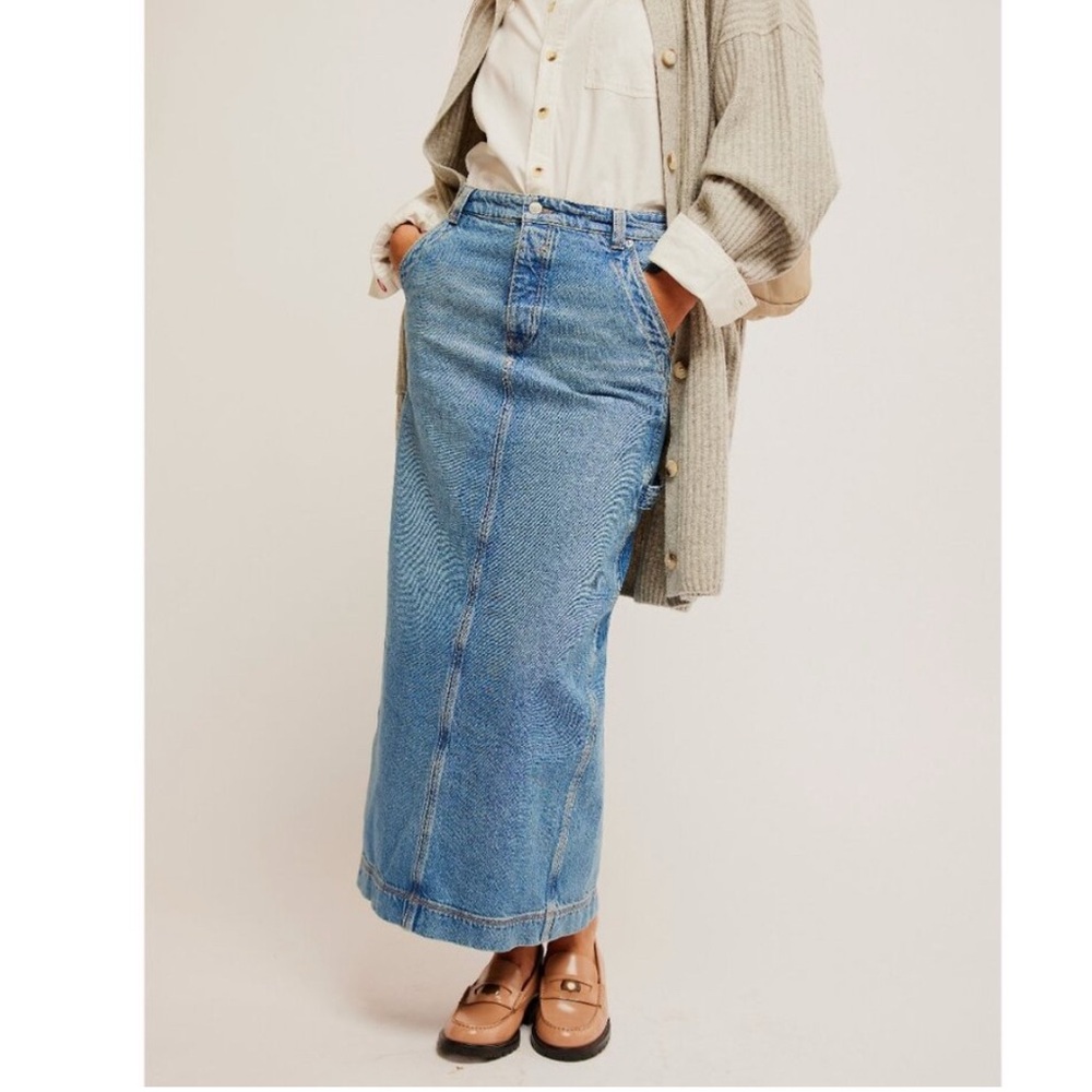 We The Free Blue Denim Maxi Skirt